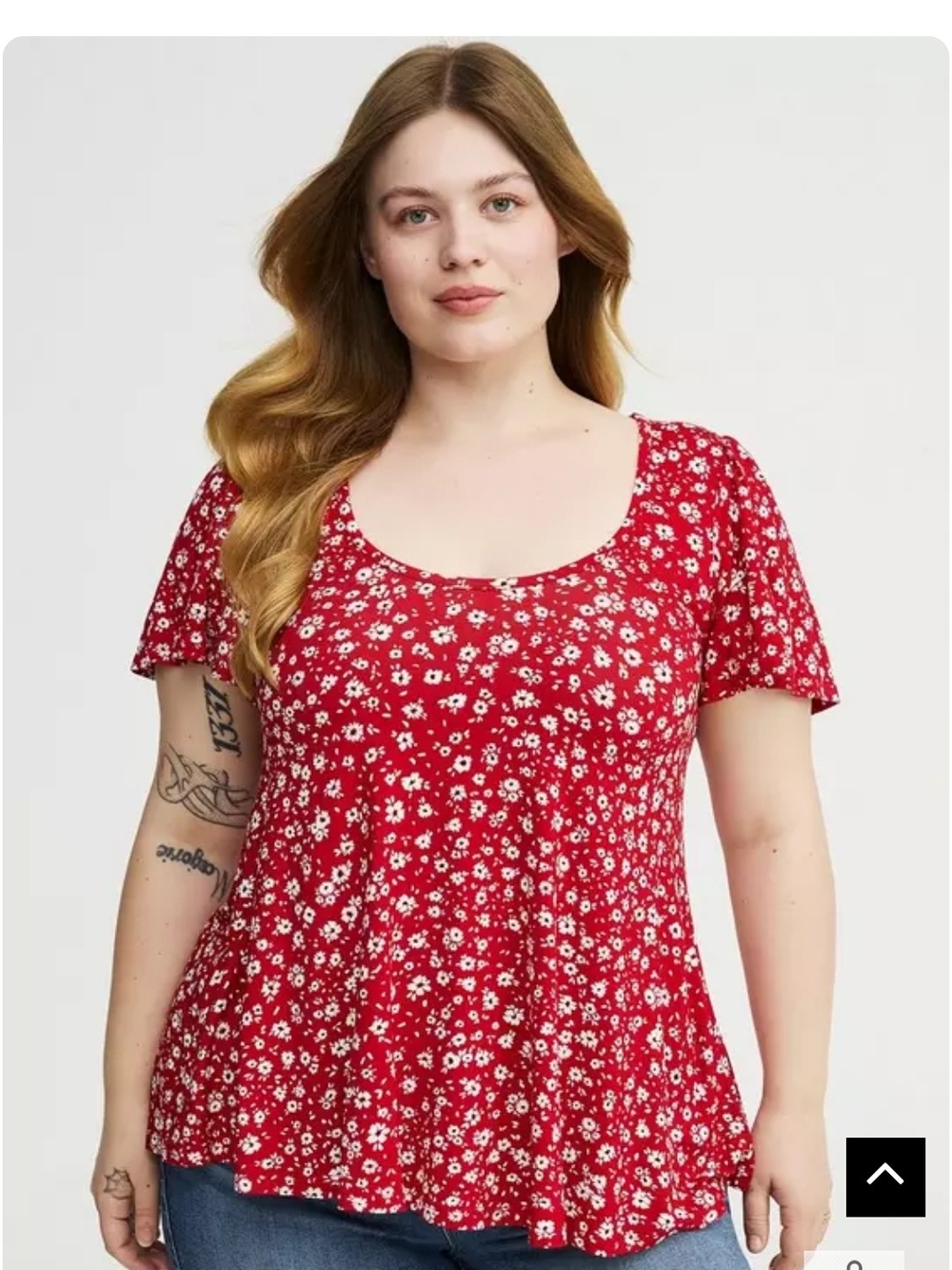 Torrid Super Soft Short Flutter Sleeve Scoop Tee Floral Top Red & White Size 1